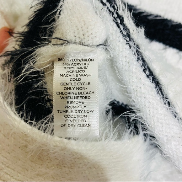 Loft fuzzy striped black and white crew neck warm sweater - Picture 6 of 6